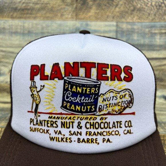 Planters Peanuts Mens Trucker Hat Brown Snapback Vintage Logo Wilkes-Barre PA - Picture 2 of 6